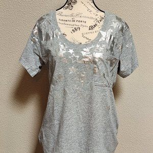 PINK VICTORIA'S SECRET Gray Short Sleeve Silver Metallic T-Shirt - Medium
